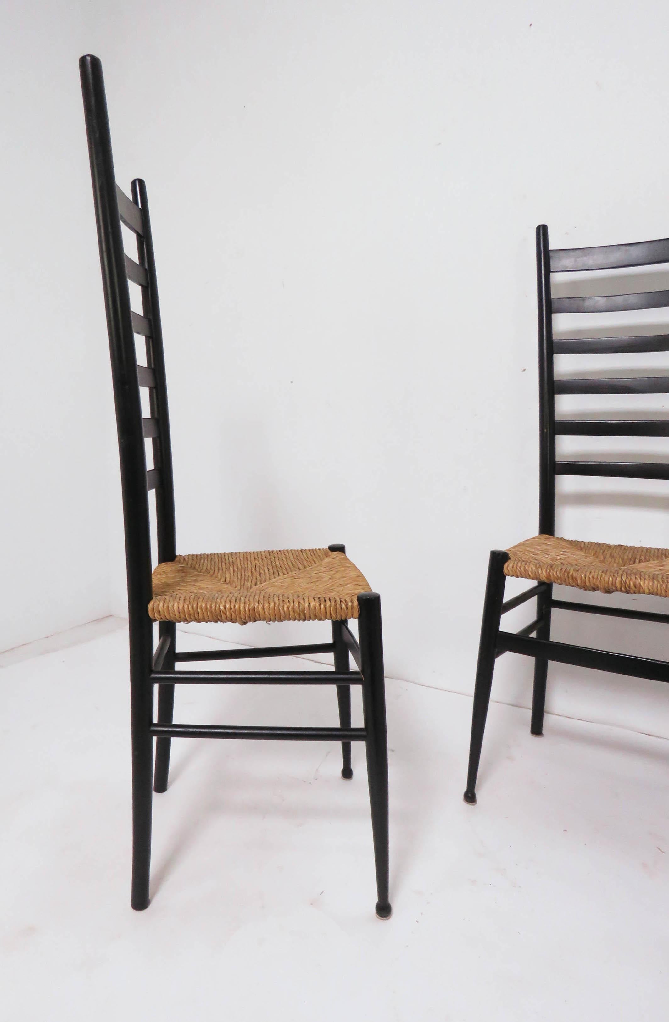 Lacquered Set of Four Italian Ladder Back Dining Chairs After Gio Ponti