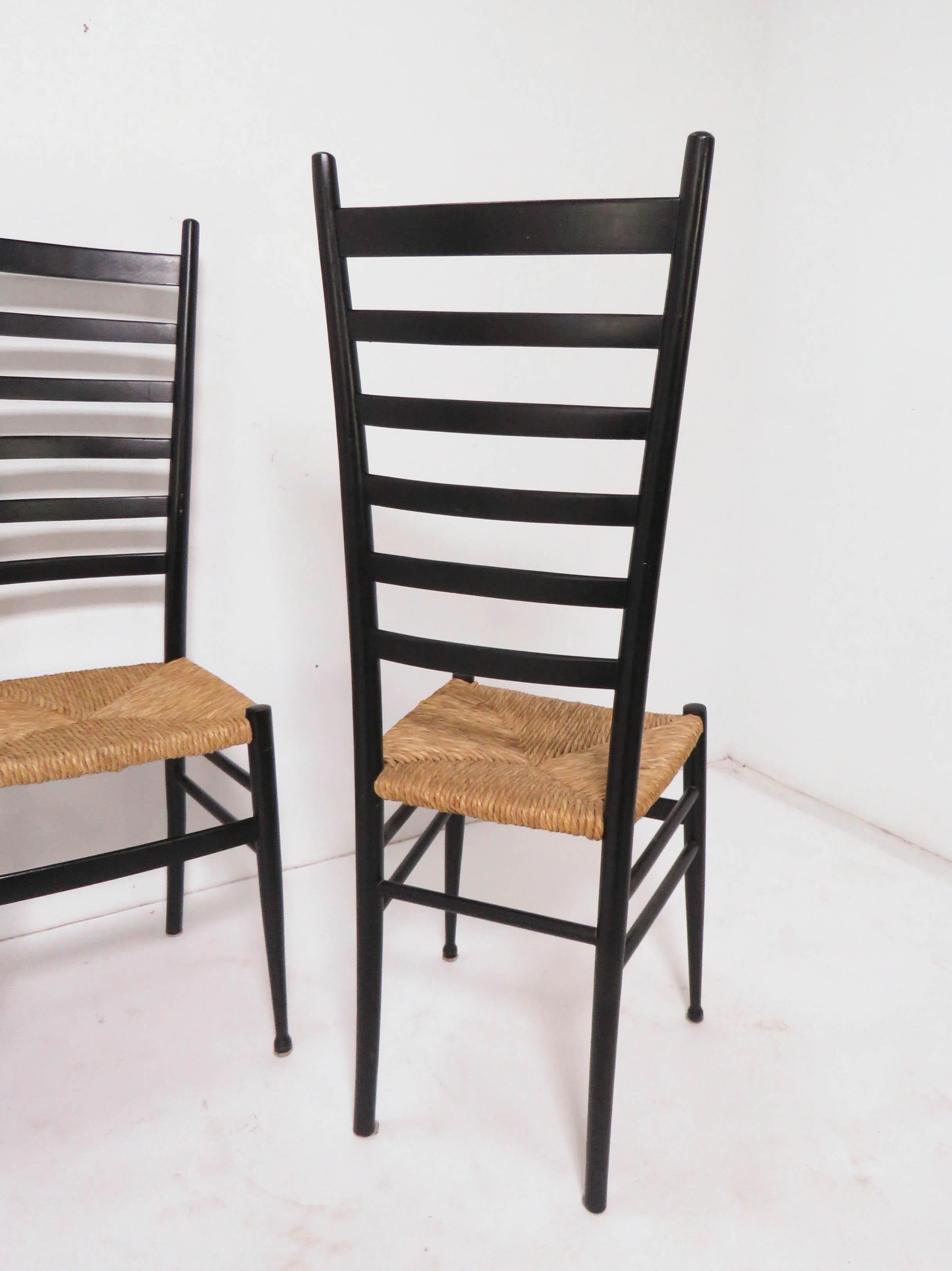 Mid-20th Century Set of Four Italian Ladder Back Dining Chairs After Gio Ponti