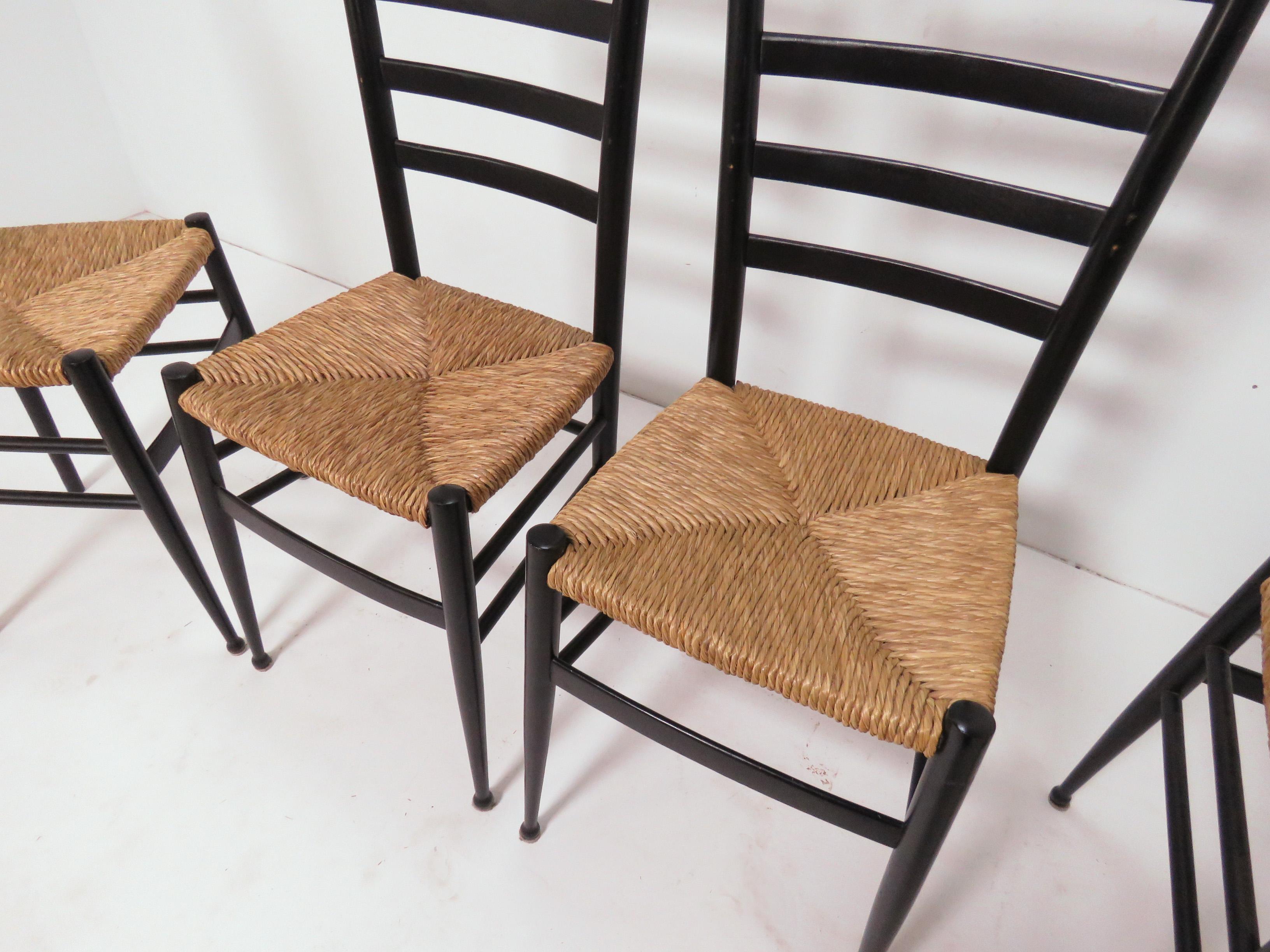 Set of Four Italian Ladder Back Dining Chairs After Gio Ponti 2