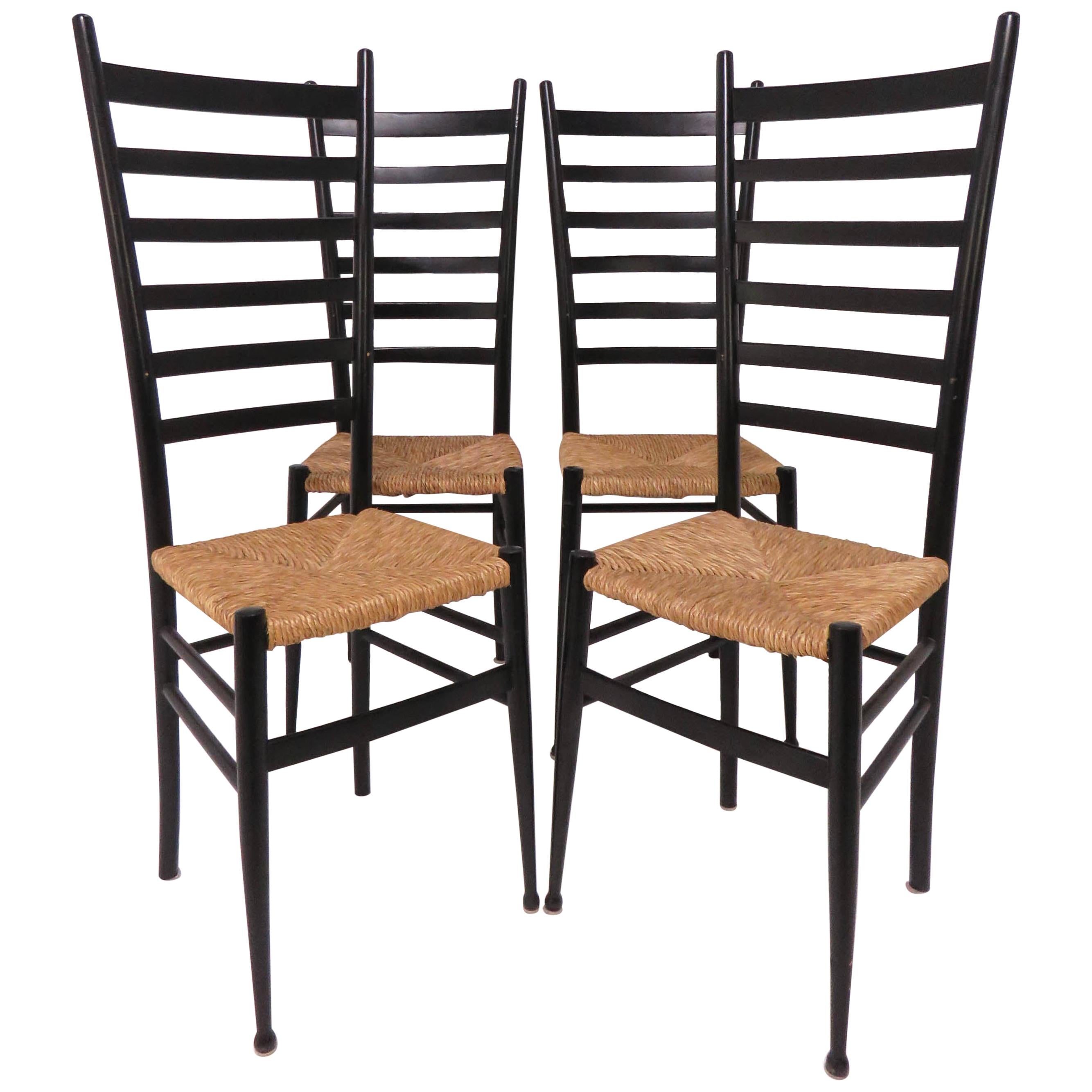 Set of Four Italian Ladder Back Dining Chairs After Gio Ponti