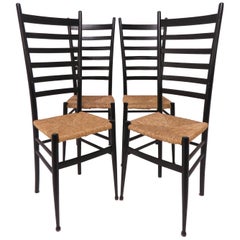 Set of Four Italian Ladder Back Dining Chairs After Gio Ponti