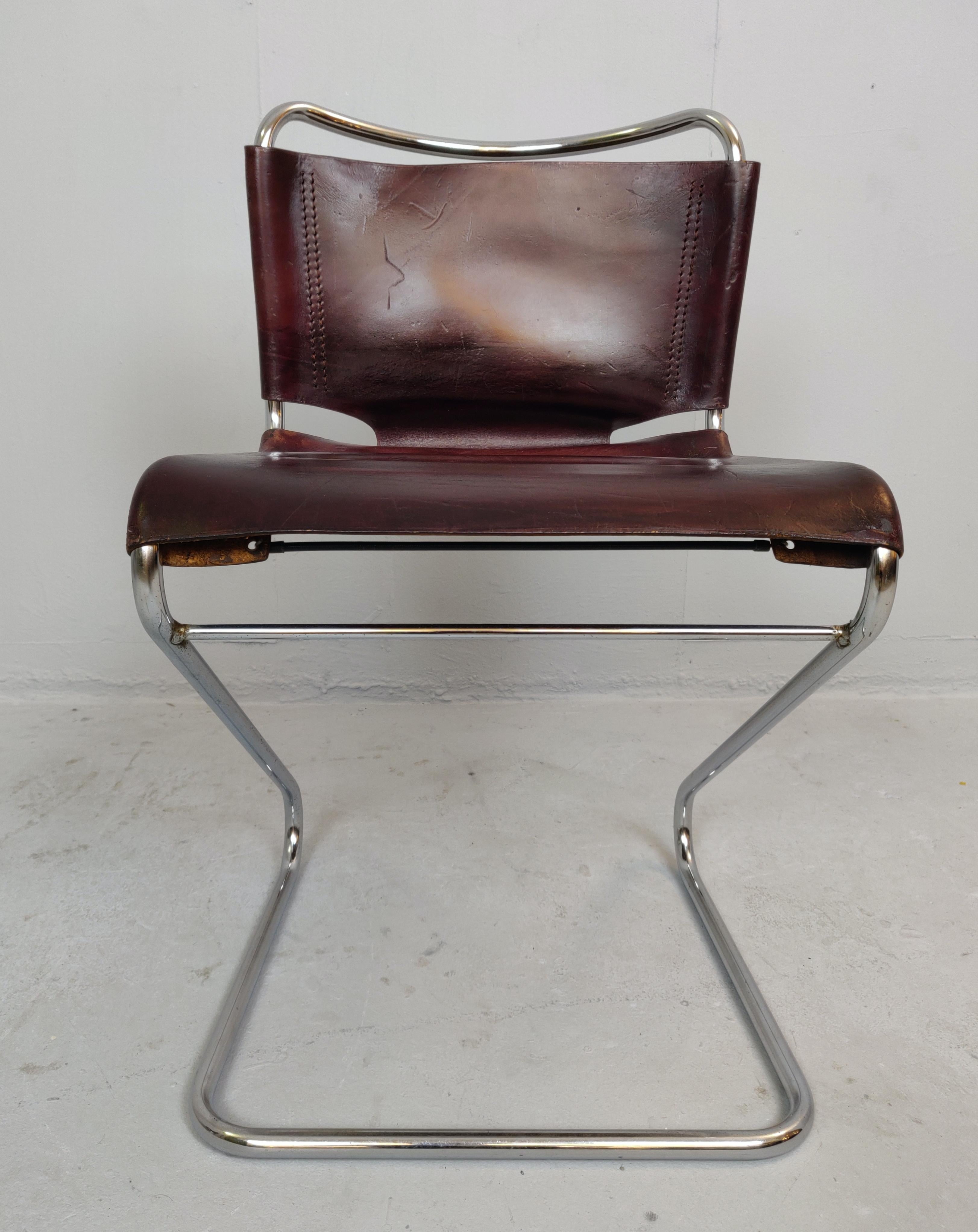 Set of Four Italian Leather and Tubular Chairs 1