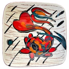 Set of Four Italian Leather-Backed Ceramic Dishes Florence, circa 1950