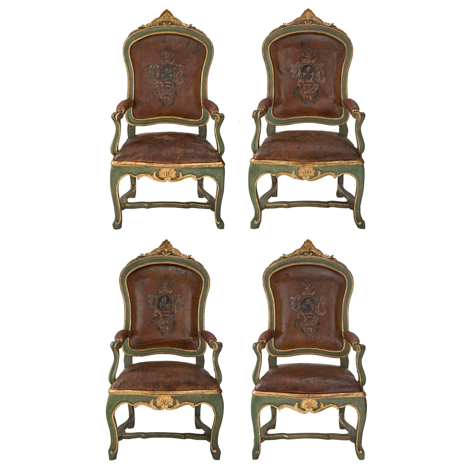 Set of Four Italian Mid 18th Century Roman Armchairs For Sale