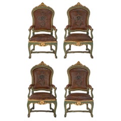 Antique Set of Four Italian Mid 18th Century Roman Armchairs