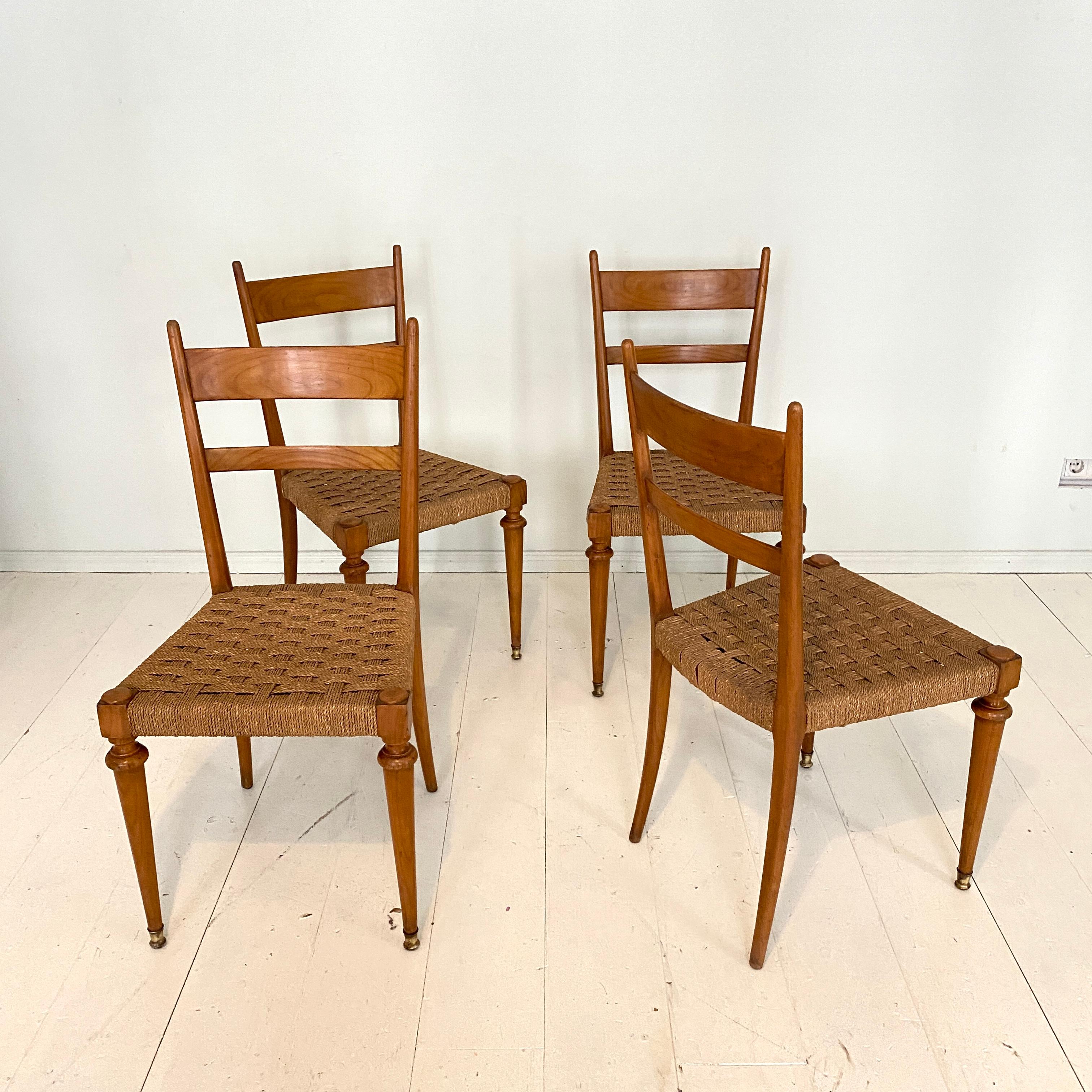 Set of Four Italian Mid-Century Dining Chairs in Cherry and Rope by Pecorini 8