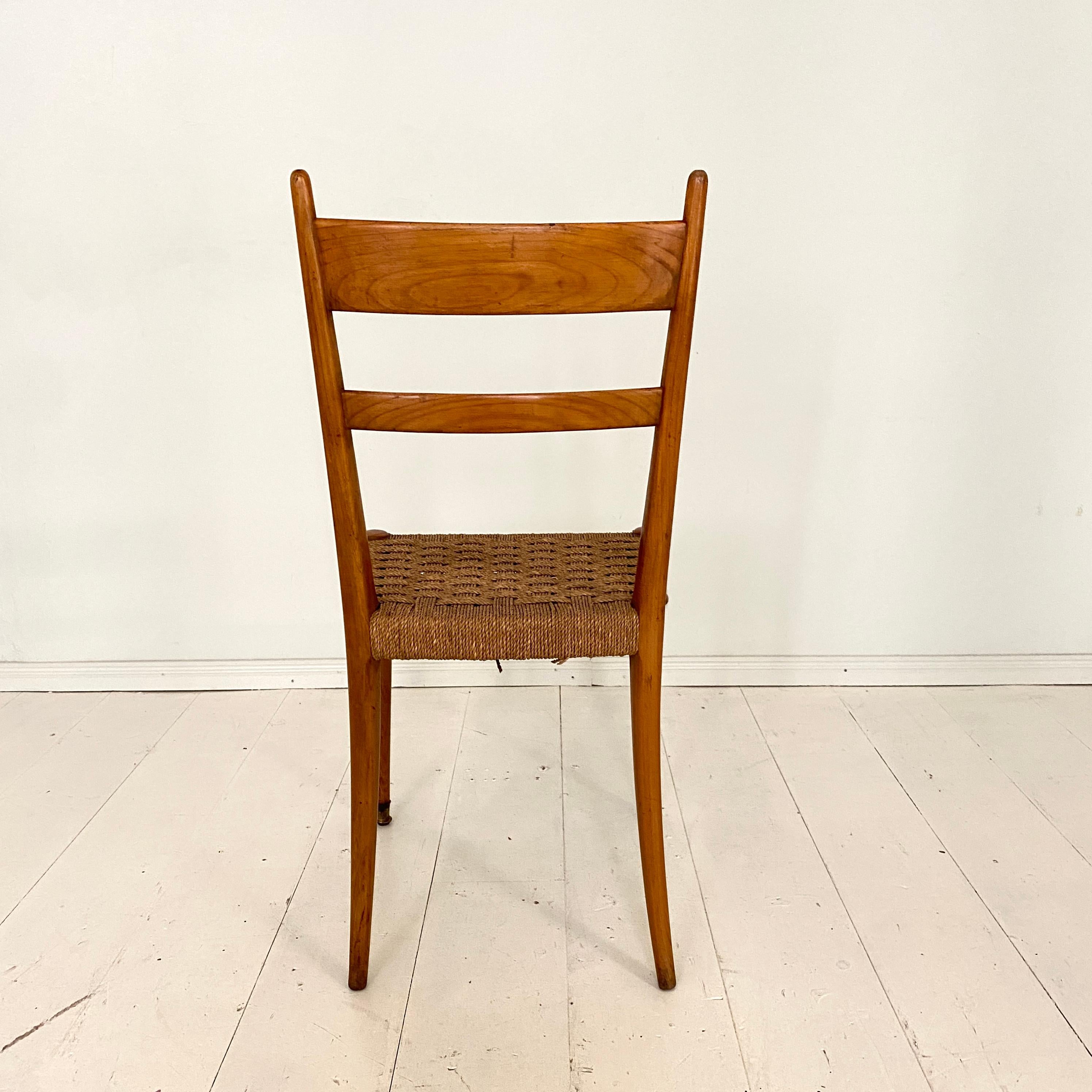 Set of Four Italian Mid-Century Dining Chairs in Cherry and Rope by Pecorini 11