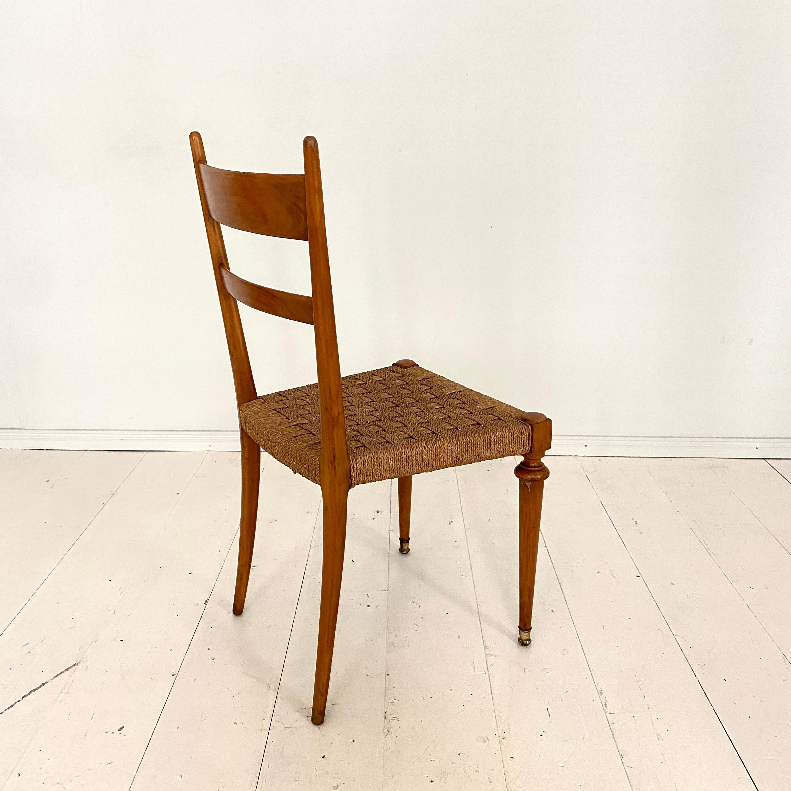 Set of Four Italian Mid-Century Dining Chairs in Cherry and Rope by Pecorini 12