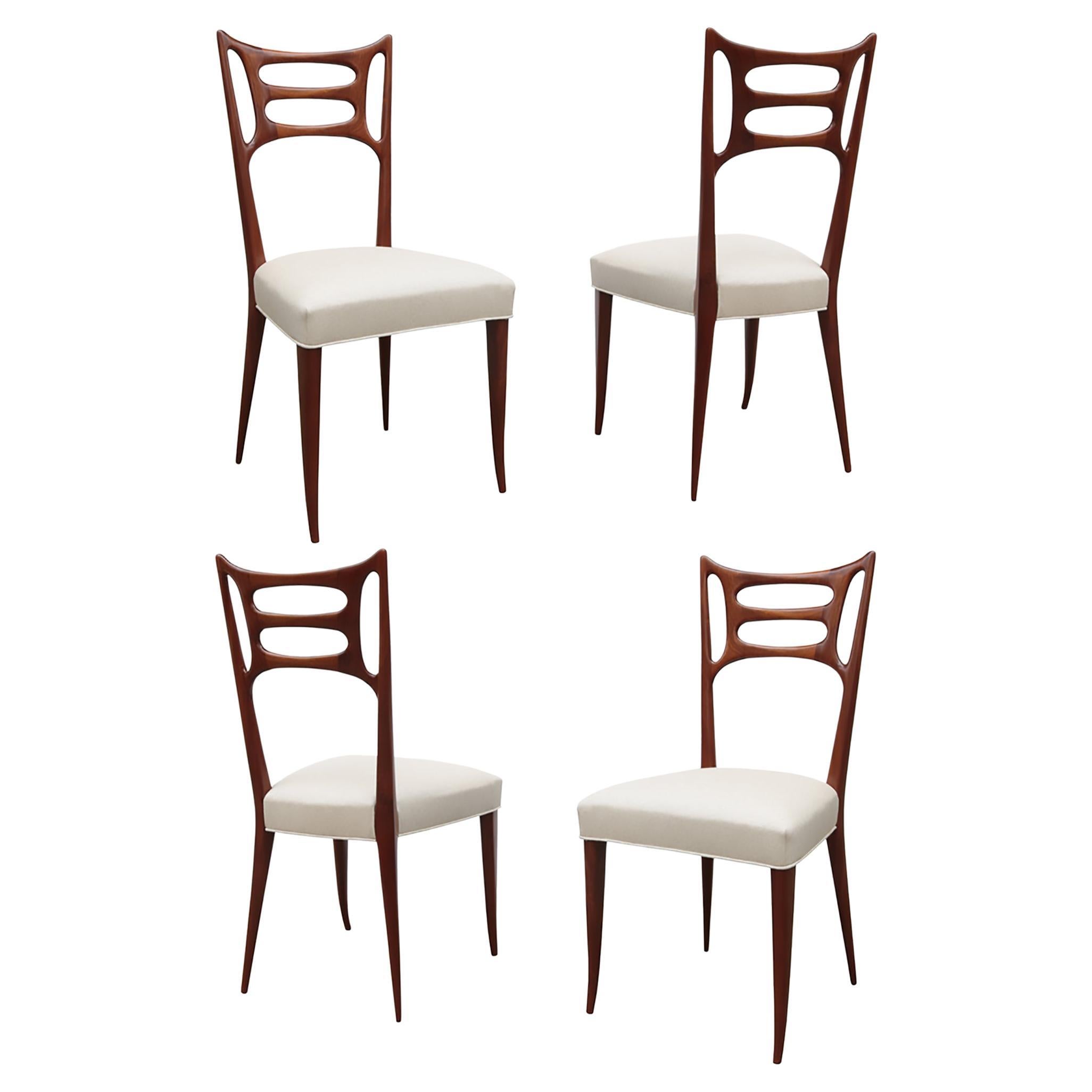 Set of Four Italian Mid Century Dining Chairs , Italy 1950's For Sale