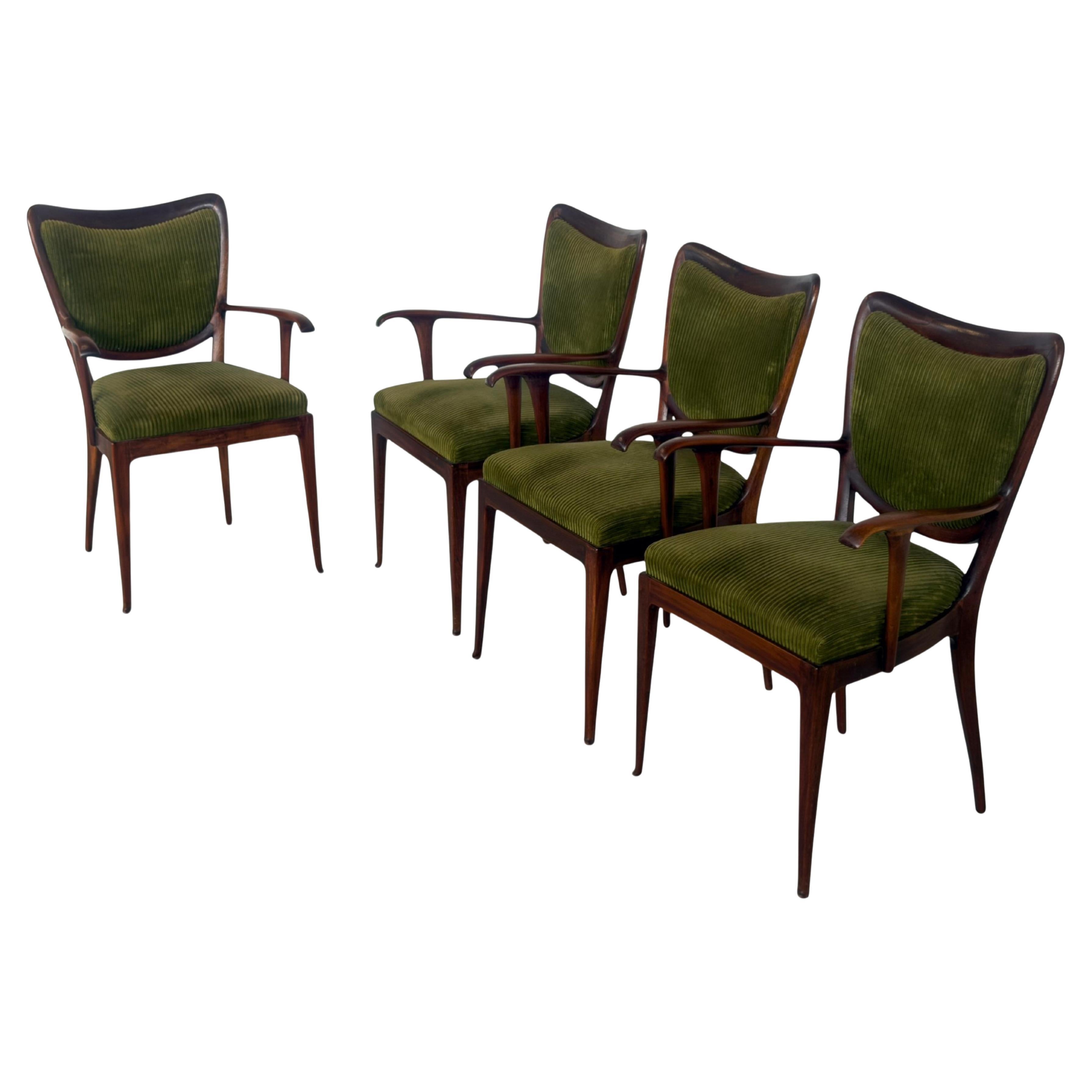 Set of Four Italian Mid-Century Dining Chairs with Armrests by P. Buffa, 1950s