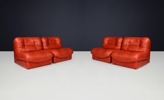 Set of Four Italian Mid-Century Modern Leather Lounge Chairs, 1970s
