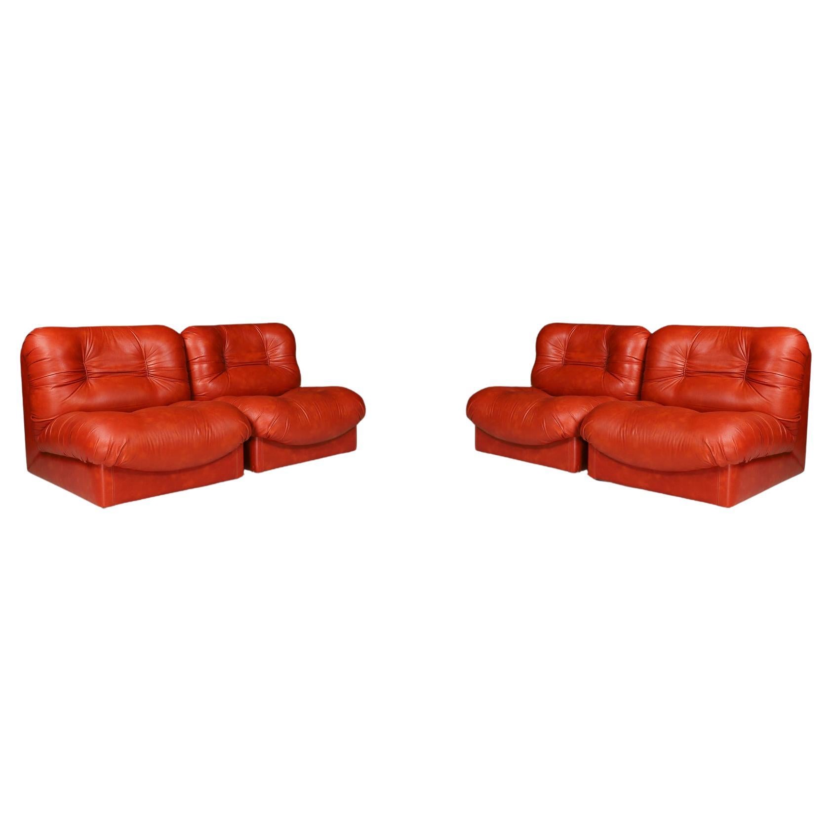 Set of Four Italian Mid-Century Modern Leather Lounge Chairs, 1970s