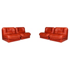 Set of Four Italian Mid-Century Modern Leather Lounge Chairs, 1970s