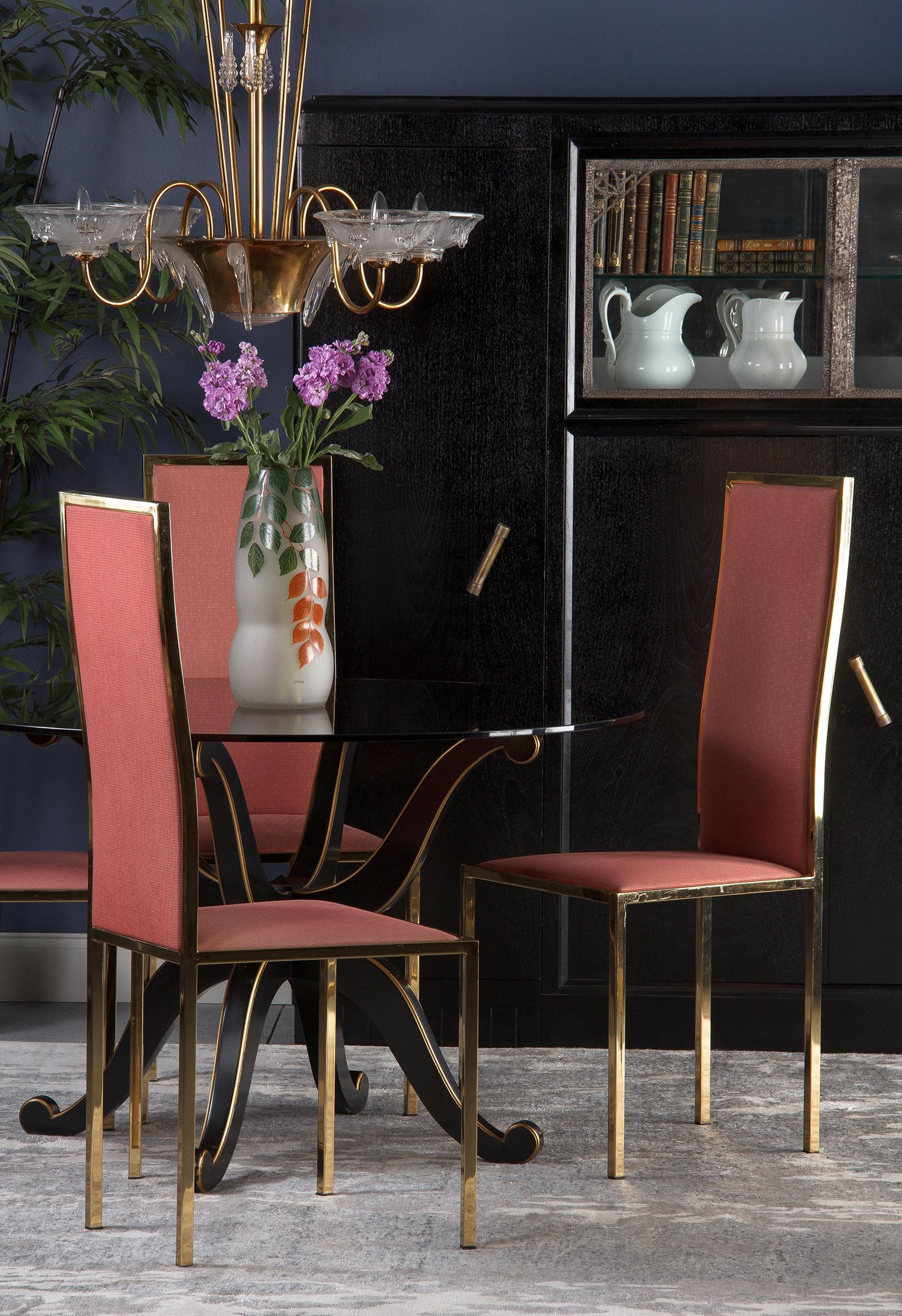 Set of Four Italian Midcentury Brass and Fabric Chairs, 1960s 14