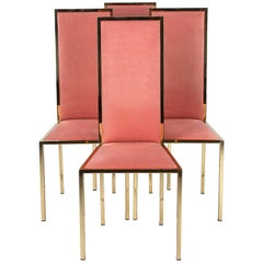 Set of Four Italian Midcentury Brass and Fabric Chairs, 1960s