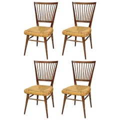 Set of Four Italian Midcentury Cerused Oak Chairs with Rushed Seats