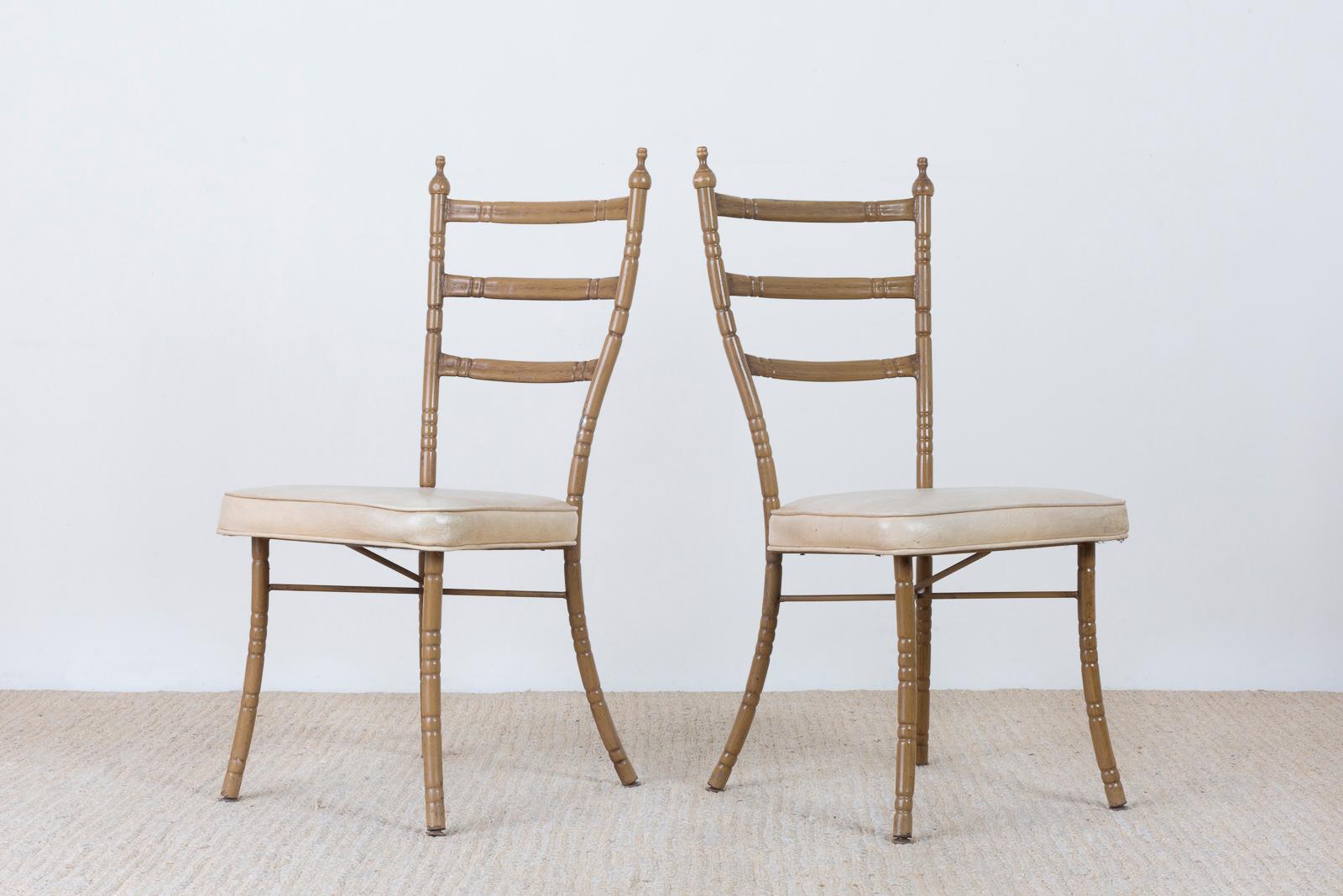 Set of Four Italian Midcentury Faux Bamboo Dining Chairs For Sale 4