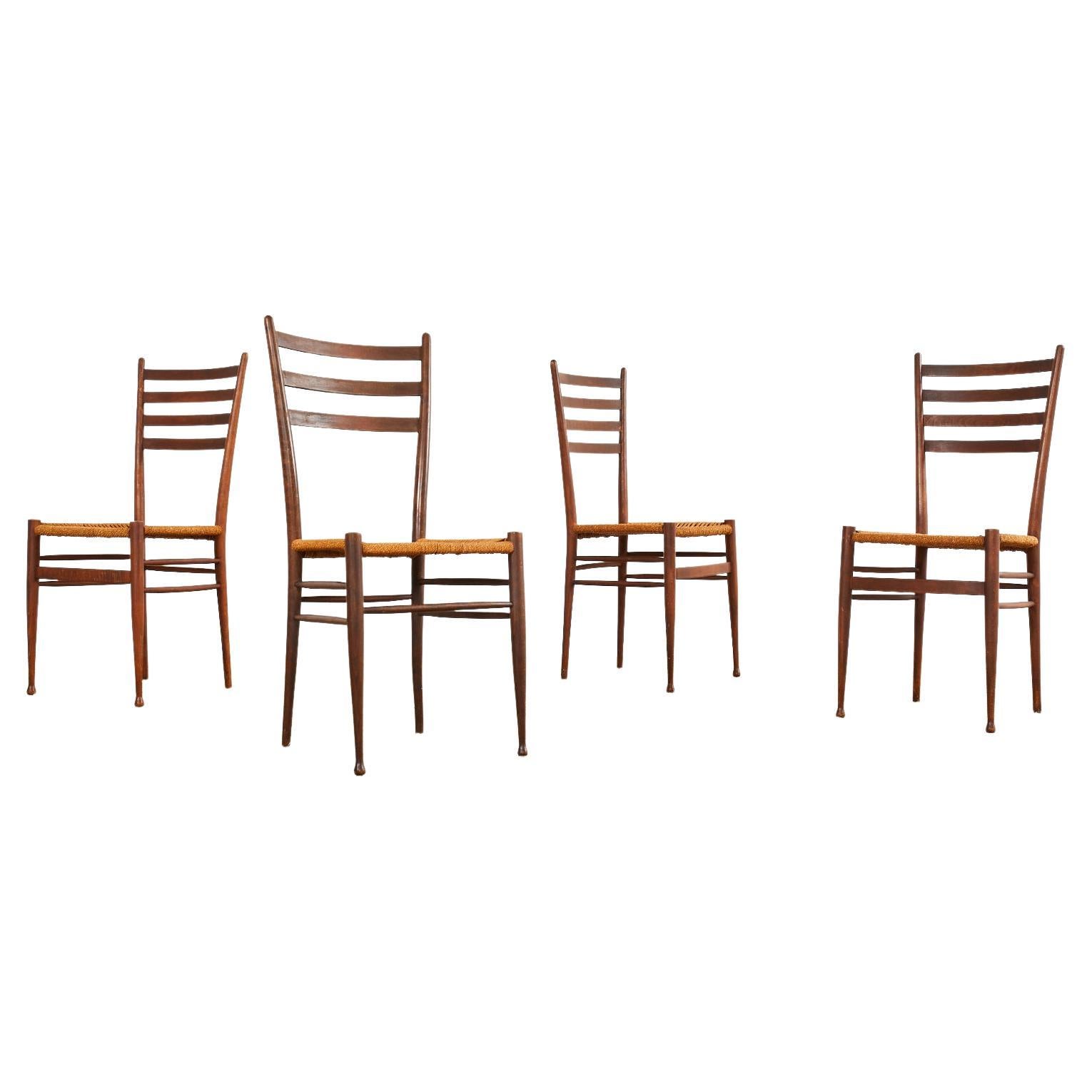 Set of Four Italian Midcentury Gio Ponti Style Dining Chairs