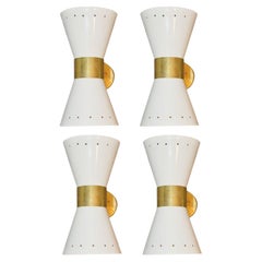Set of Four Italian Midcentury Sconces w/Rotable with Enambeled Shades
