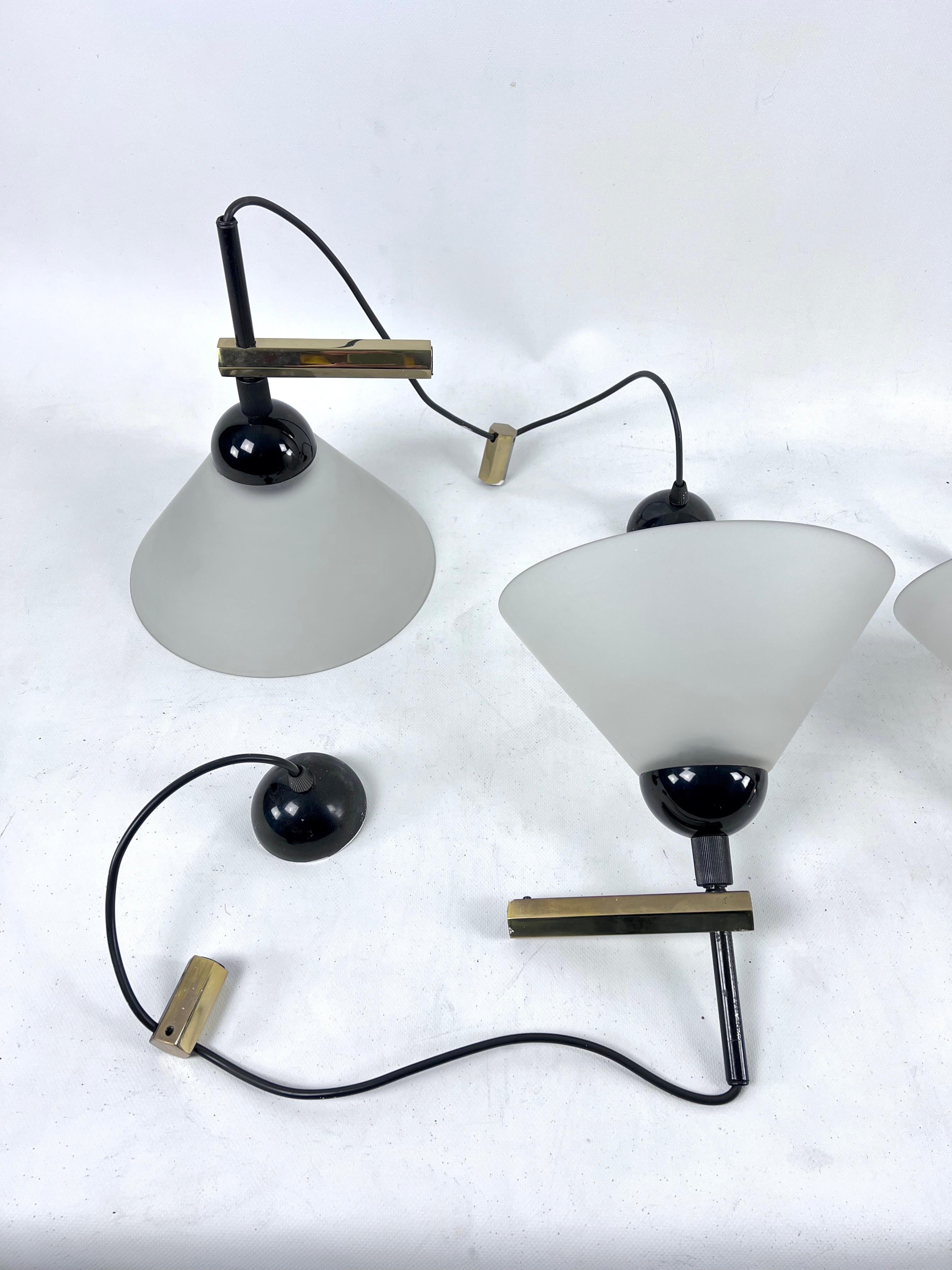 Set of Four Italian Modern Brass and Murano Glass Wall Lamps by Quattrifolio For Sale 5