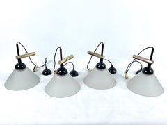 Set of Four Italian Modern Brass and Murano Glass Wall Lamps by Quattrifolio