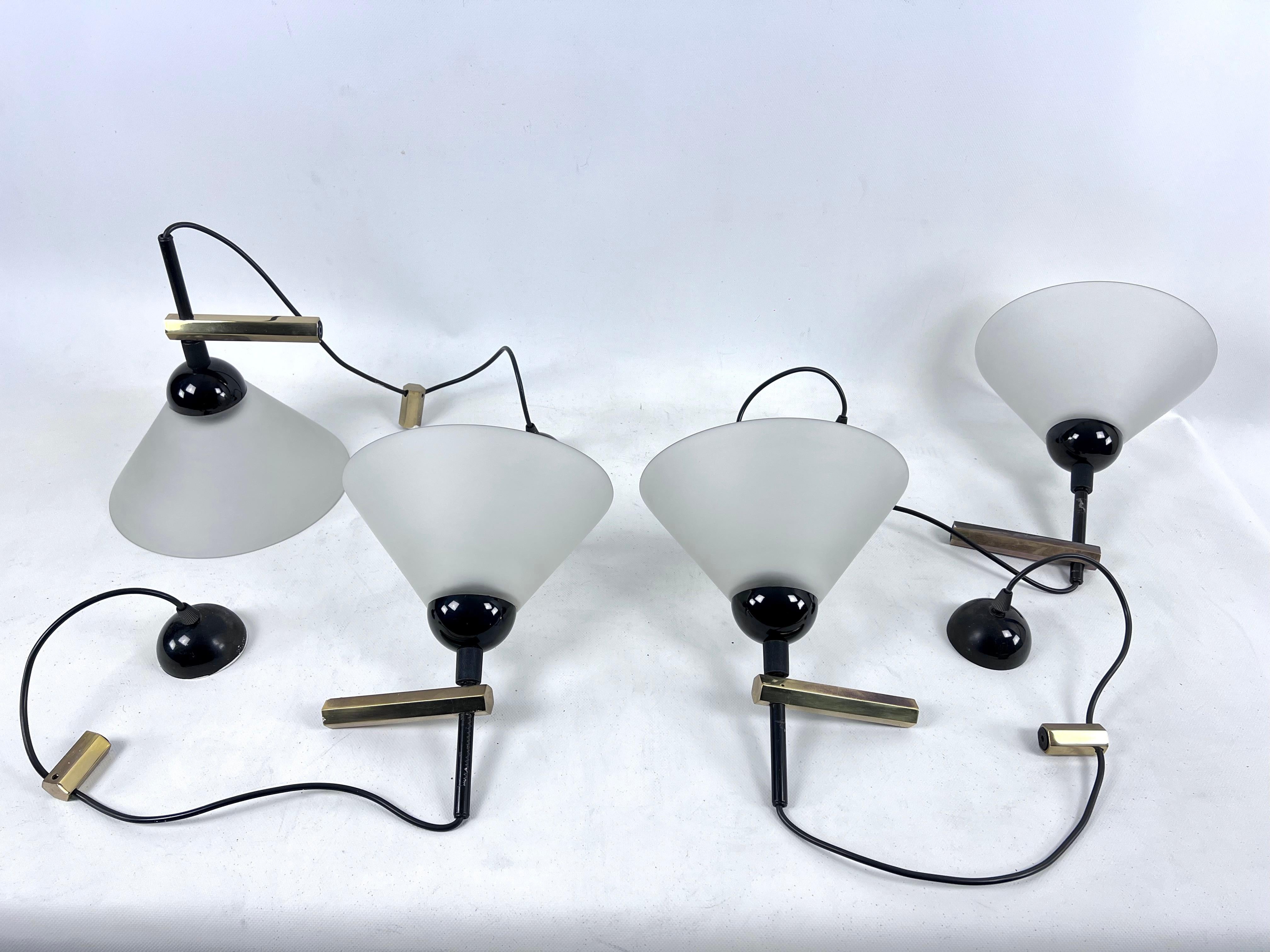 Set of Four Italian Modern Brass and Murano Glass Wall Lamps by Quattrifolio For Sale 4