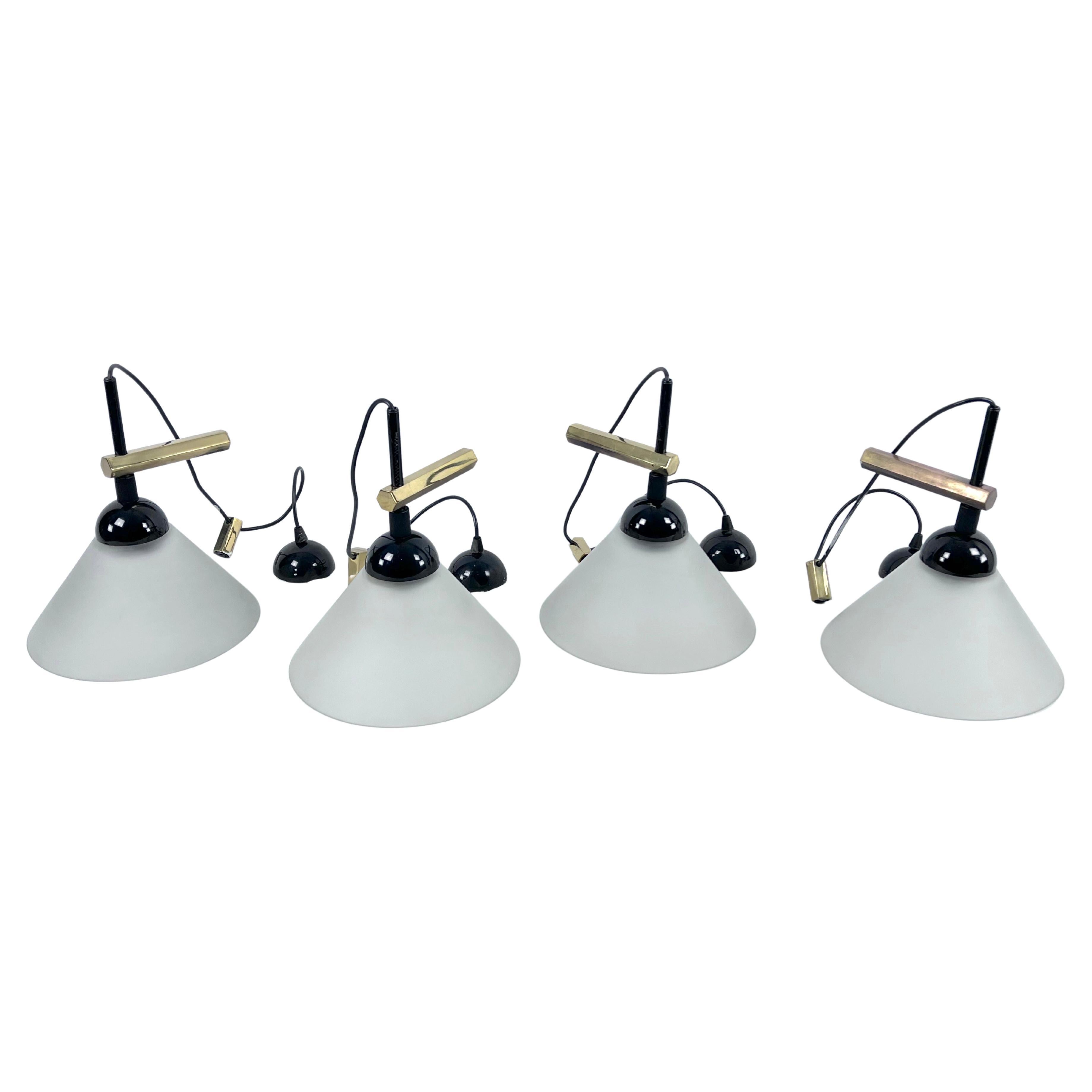Set of Four Italian Modern Brass and Murano Glass Wall Lamps by Quattrifolio For Sale