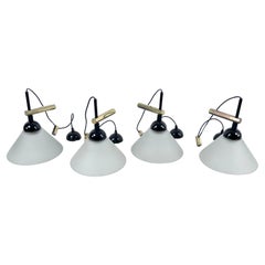 Vintage Set of Four Italian Modern Brass and Murano Glass Wall Lamps by Quattrifolio