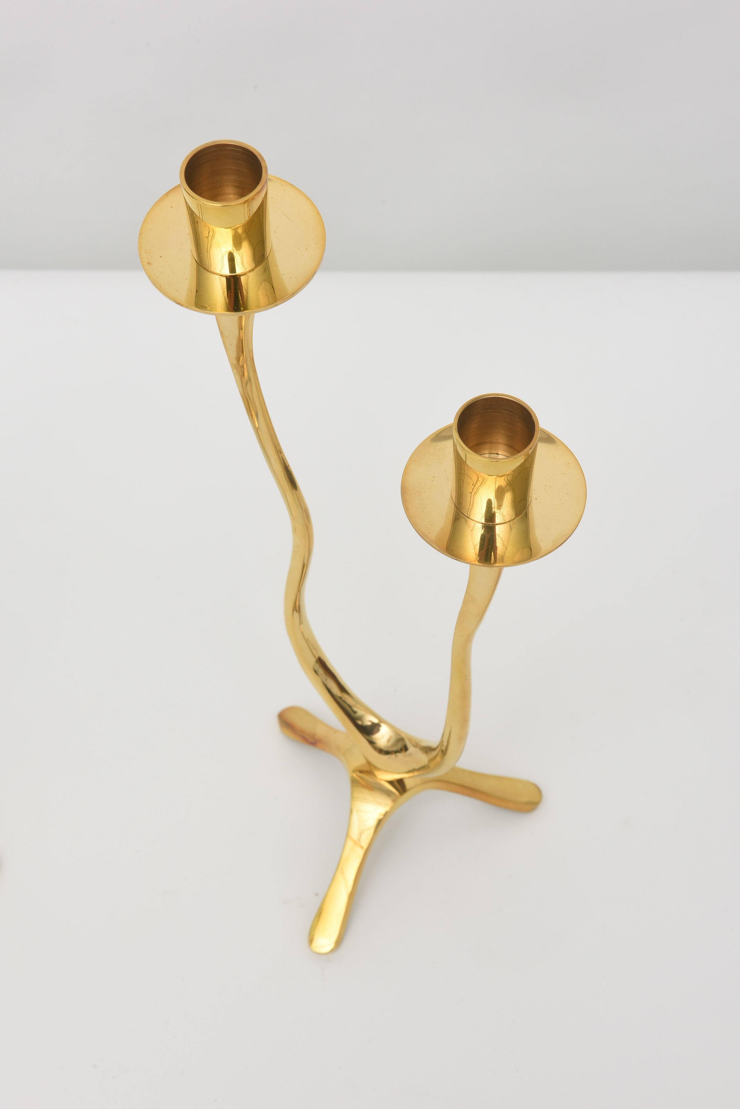Mid-Century Modern Set of Four Italian Modern Brass Two-Light Candlesticks