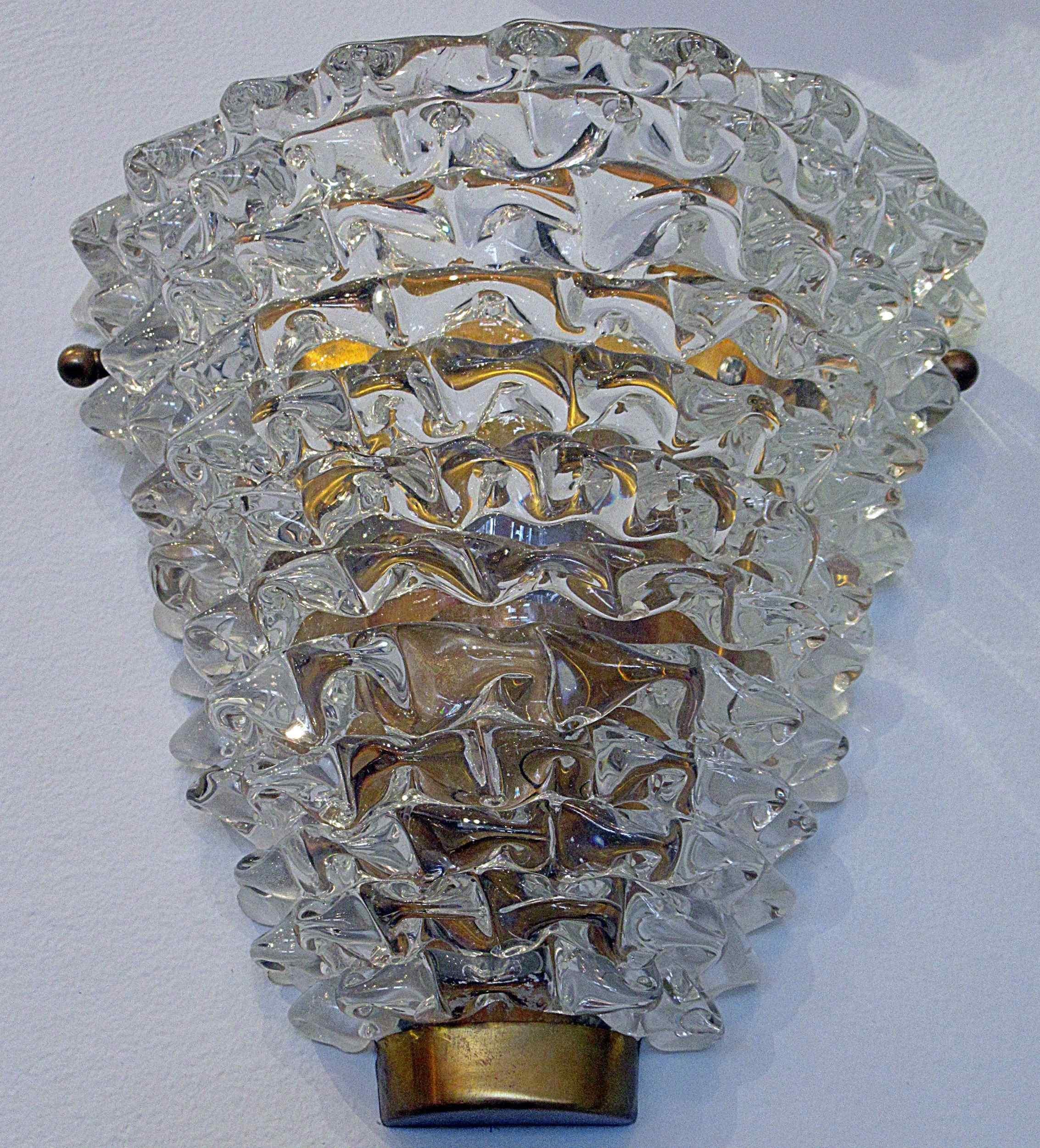Blown Glass Set of Four Italian Modern Handblown Glass Wall Lights, Barovier & Toso, 1940s For Sale