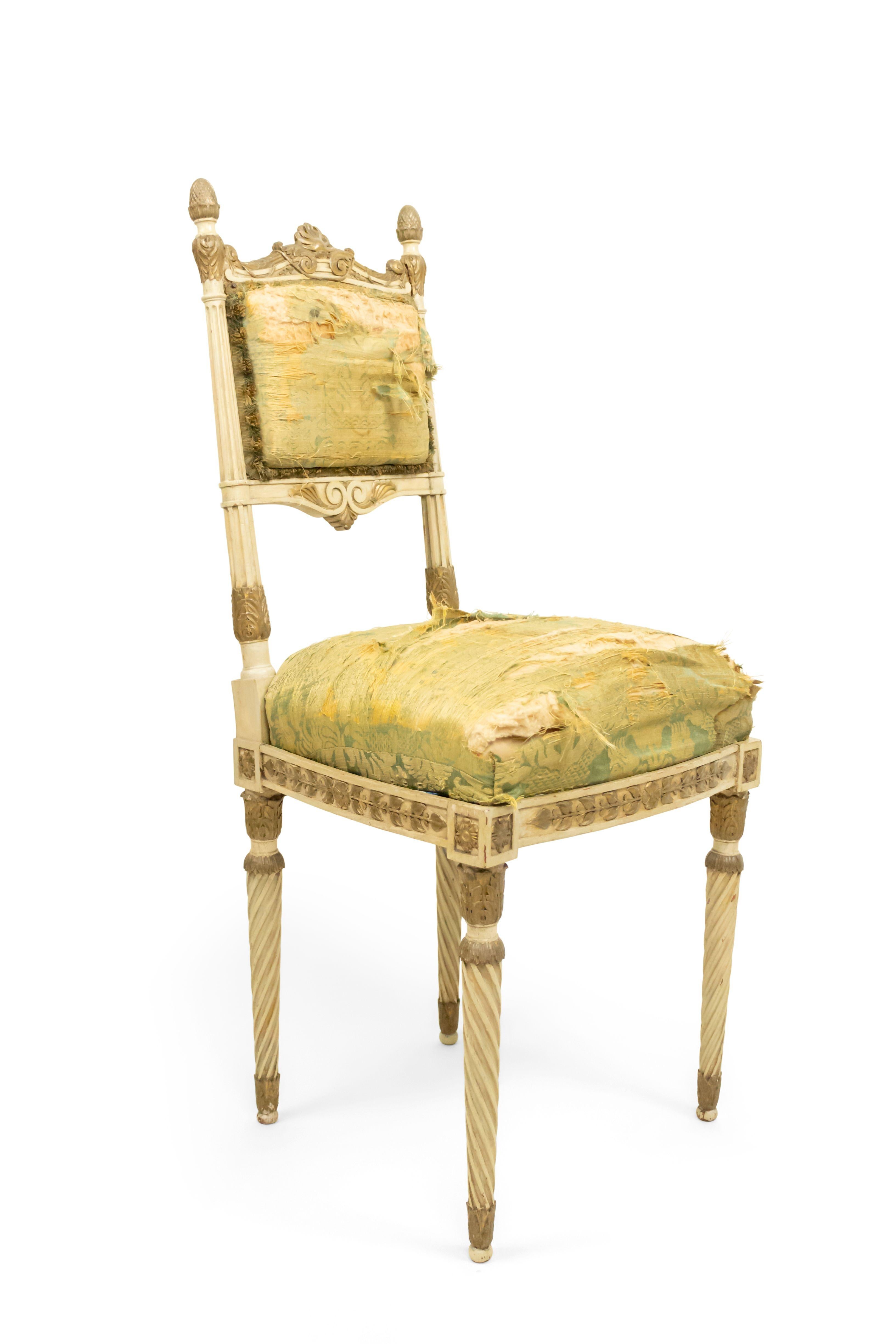 19th Century Set of 4 Italian Neoclassic Silk Upholstery Chairs For Sale