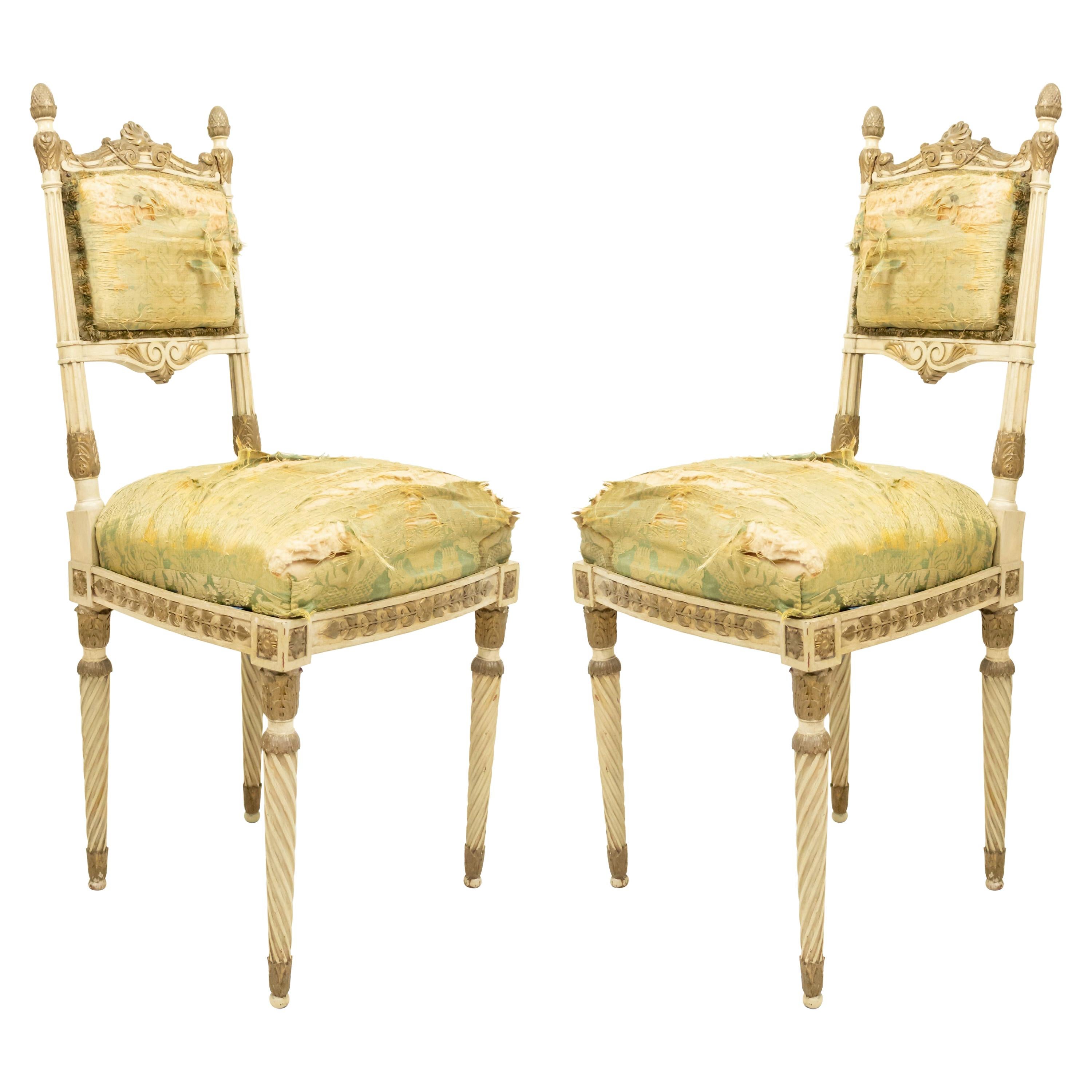Set of 4 Italian Neoclassic Silk Upholstery Chairs For Sale