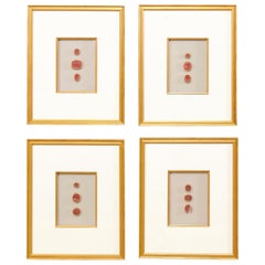 Set of Four Italian Neoclassical Red Intaglios Mounted in Custom Gold Frames