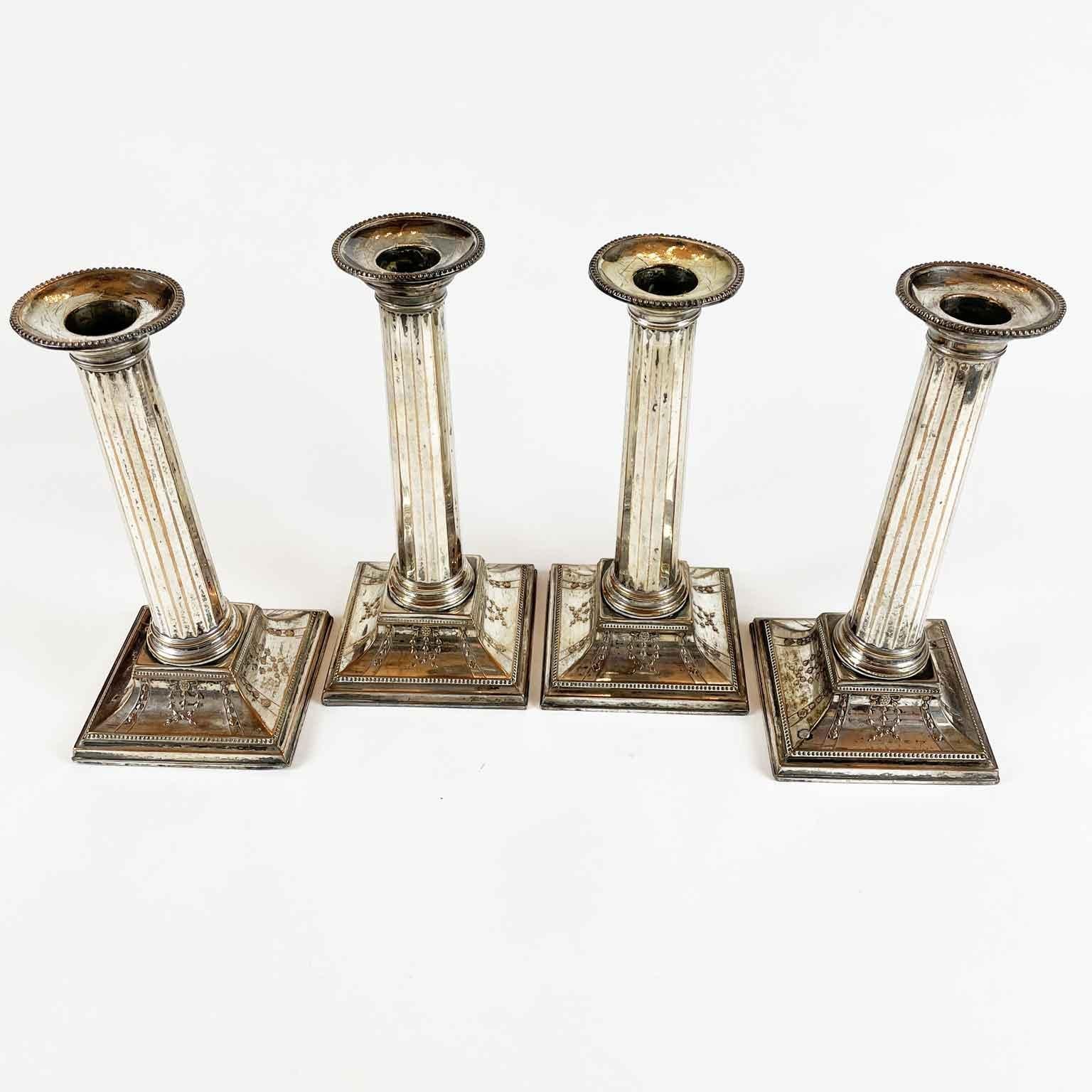 Silvered Set of Four Italian Neoclassical Style Candleholders 1900 circa  For Sale