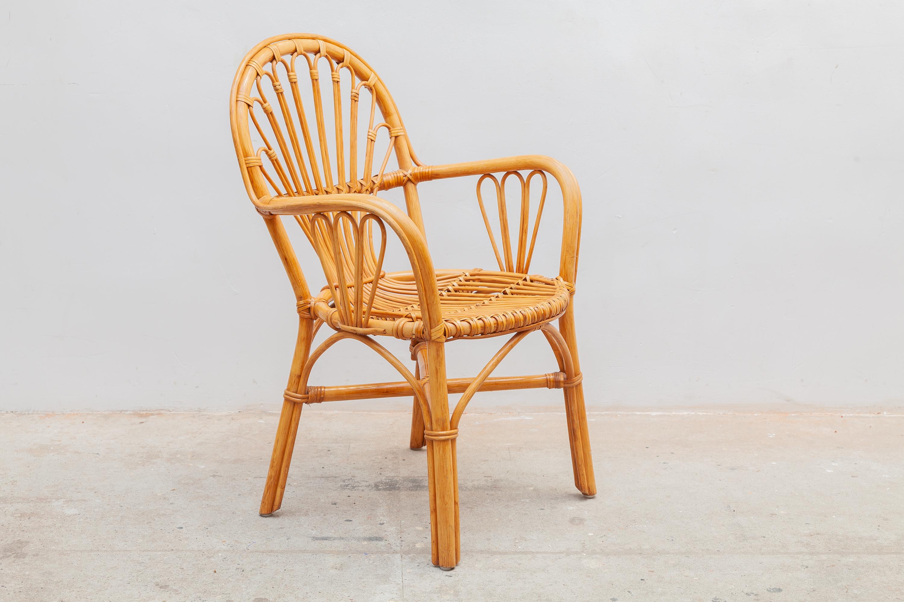 Mid-Century Modern Ensemble de quatre chaises longues italiennes en bambou organique, années 1970