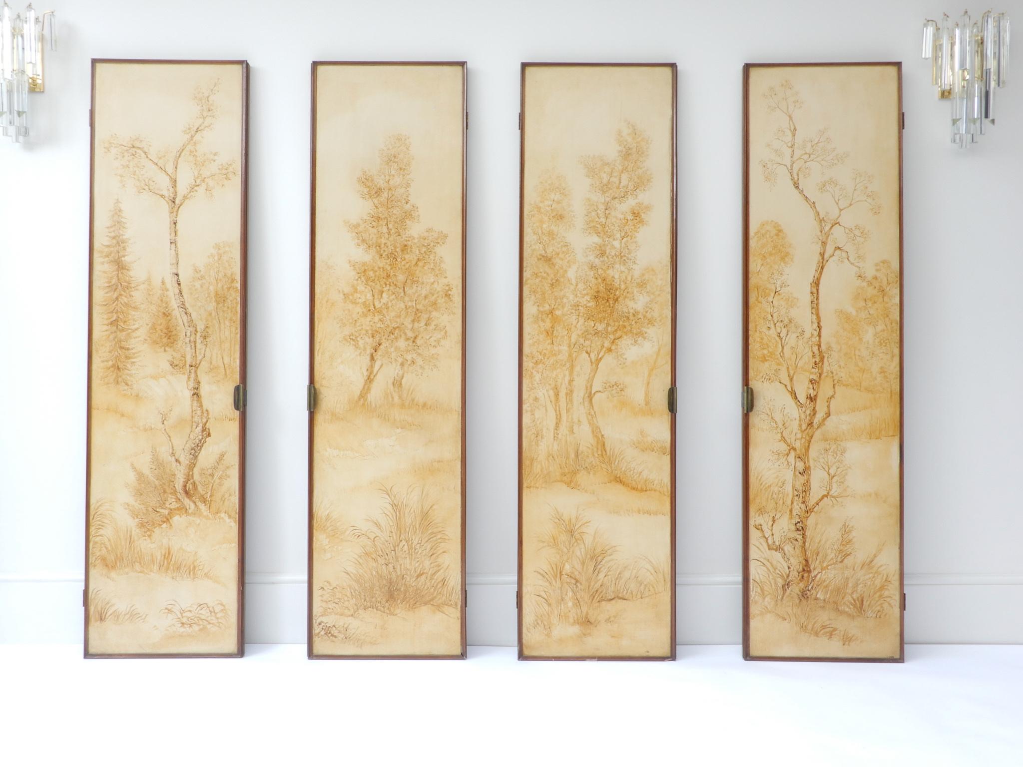 Set of four Italian painted wooden decorative door or wall panels, 1950s.