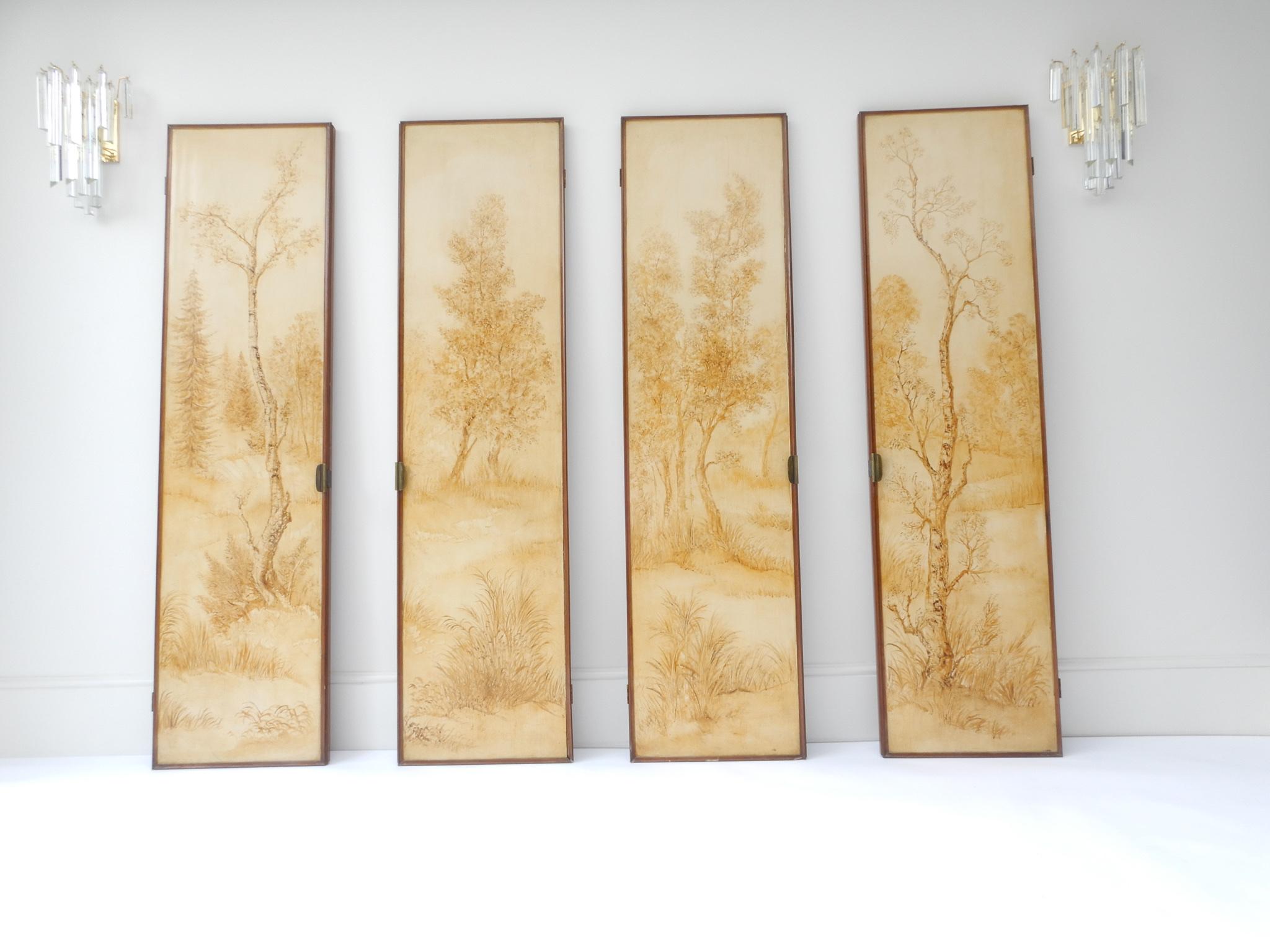 Mid-20th Century Set of Four Italian Painted Decorative Wall Panels, 1950s