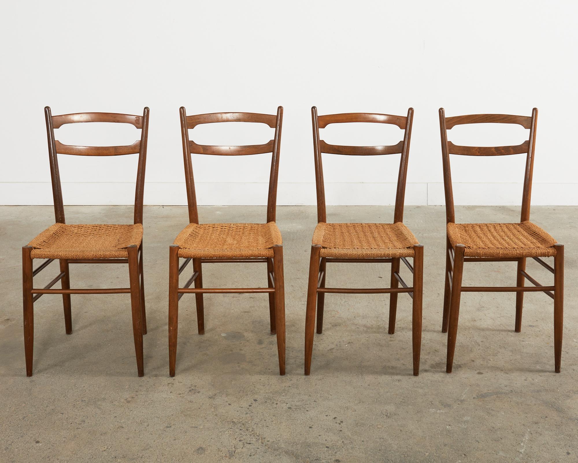 Mid-Century Modern Set of Four Italian Paolo Buffa Style Walnut Dining Chairs For Sale