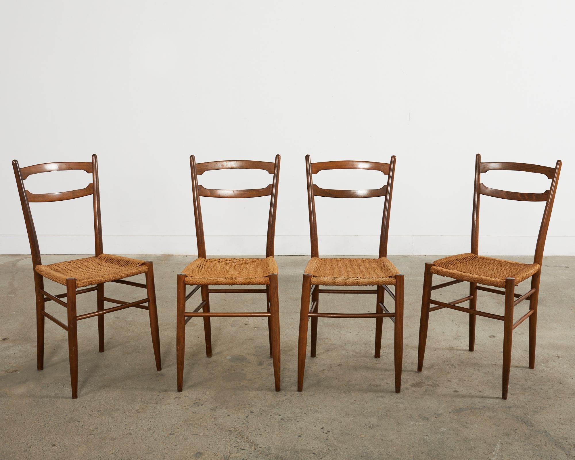 Hand-Crafted Set of Four Italian Paolo Buffa Style Walnut Dining Chairs For Sale