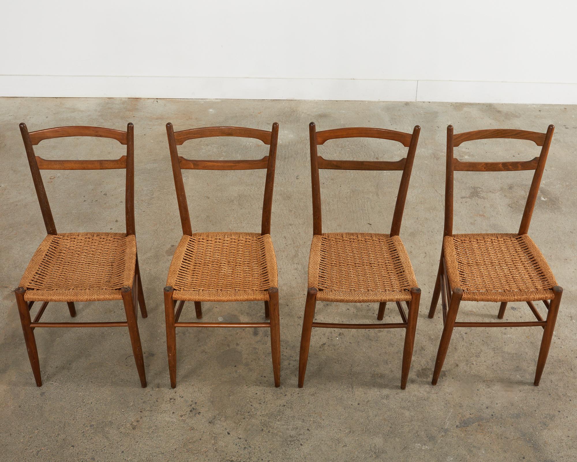 Set of Four Italian Paolo Buffa Style Walnut Dining Chairs In Good Condition For Sale In Rio Vista, CA