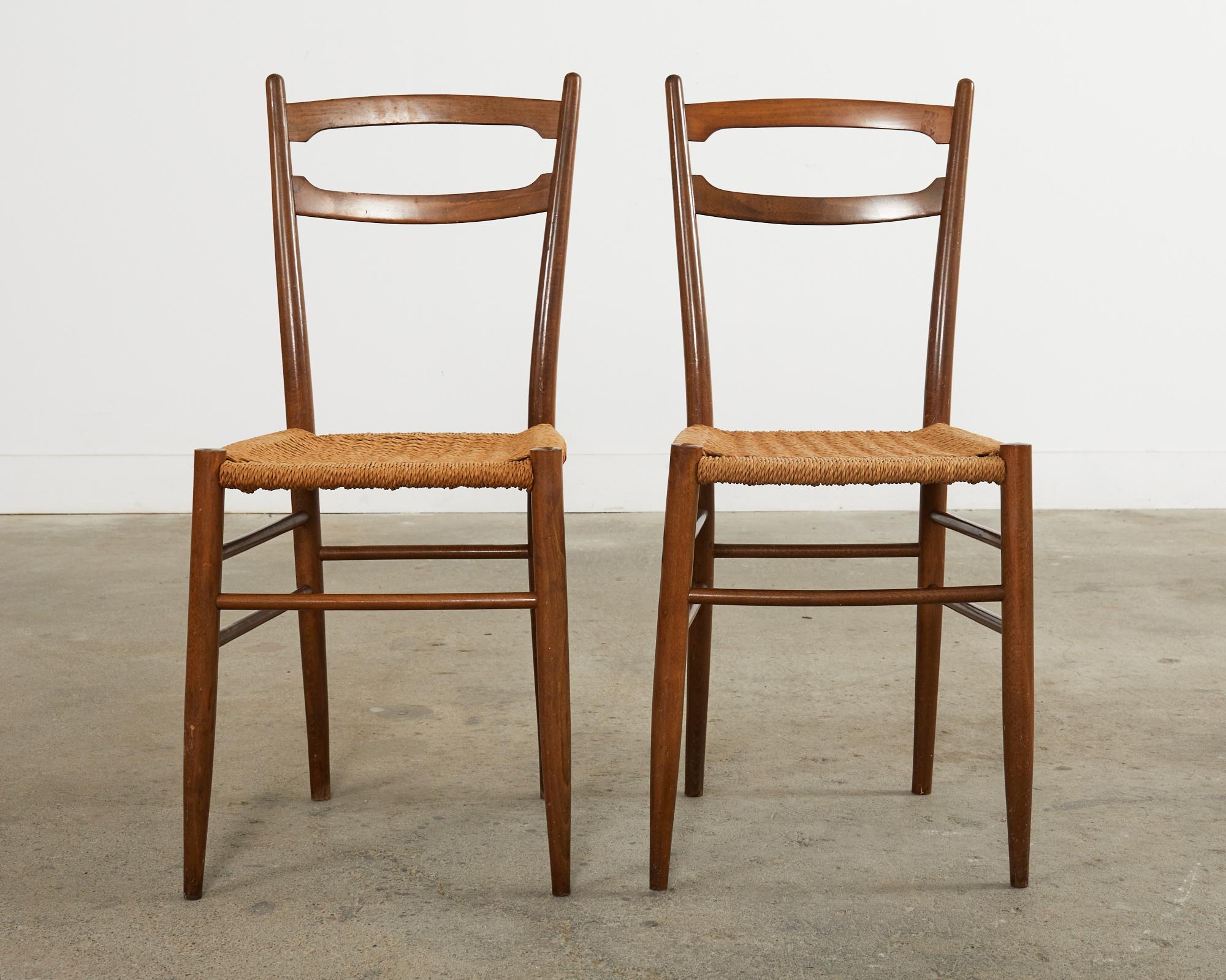 Rope Set of Four Italian Paolo Buffa Style Walnut Dining Chairs For Sale