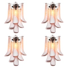 Set of Four Italian Pink Petal Murano Sconces