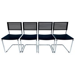 Set of Four Italian Postmodern Cantilevered Chrome Tube Dining Chairs