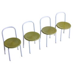 Set of four Italian postmodern metal chairs with sculpted seats, 1980s