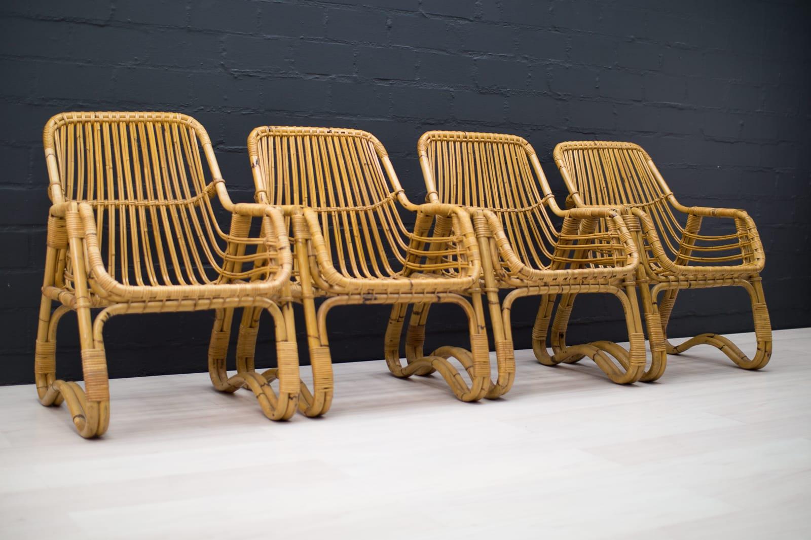 Set of Four Italian Rattan/Bamboo Armchairs, 1960s 10