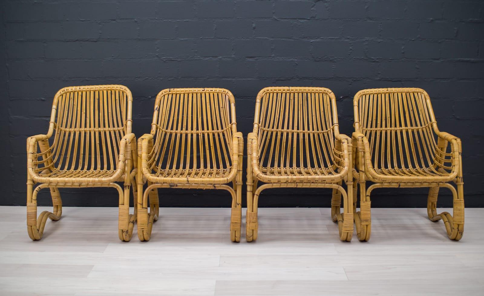 Set of Four Italian Rattan/Bamboo Armchairs, 1960s 11