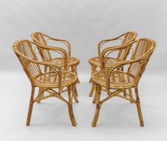 Set of Four Italian Rattan/Bamboo Armchairs, 1960s