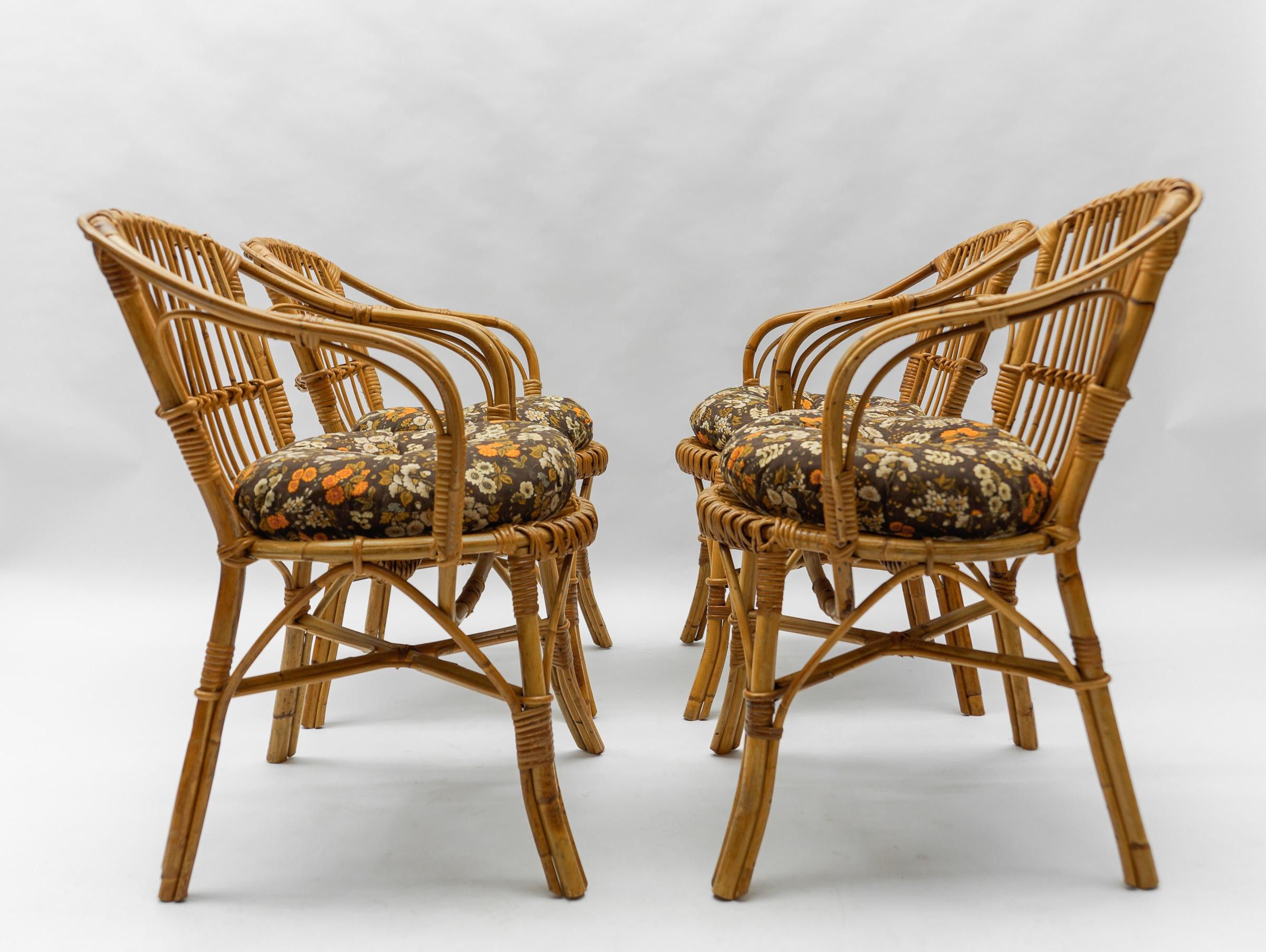 Set of Four Italian Rattan/Bamboo Armchairs, 1960s In Good Condition For Sale In Nürnberg, Bayern