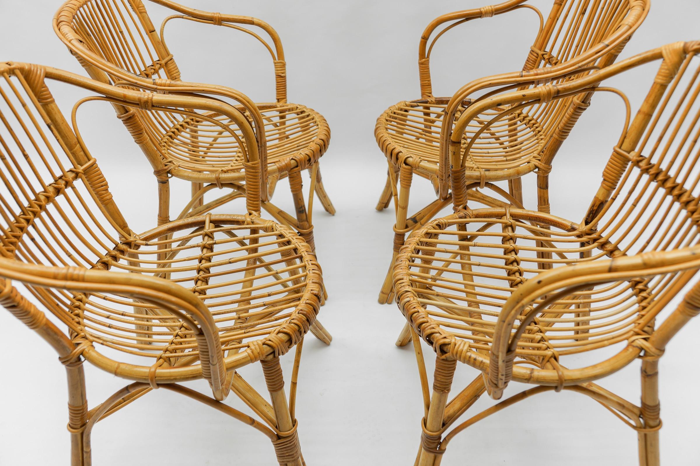 Set of Four Italian Rattan/Bamboo Armchairs, 1960s For Sale 2