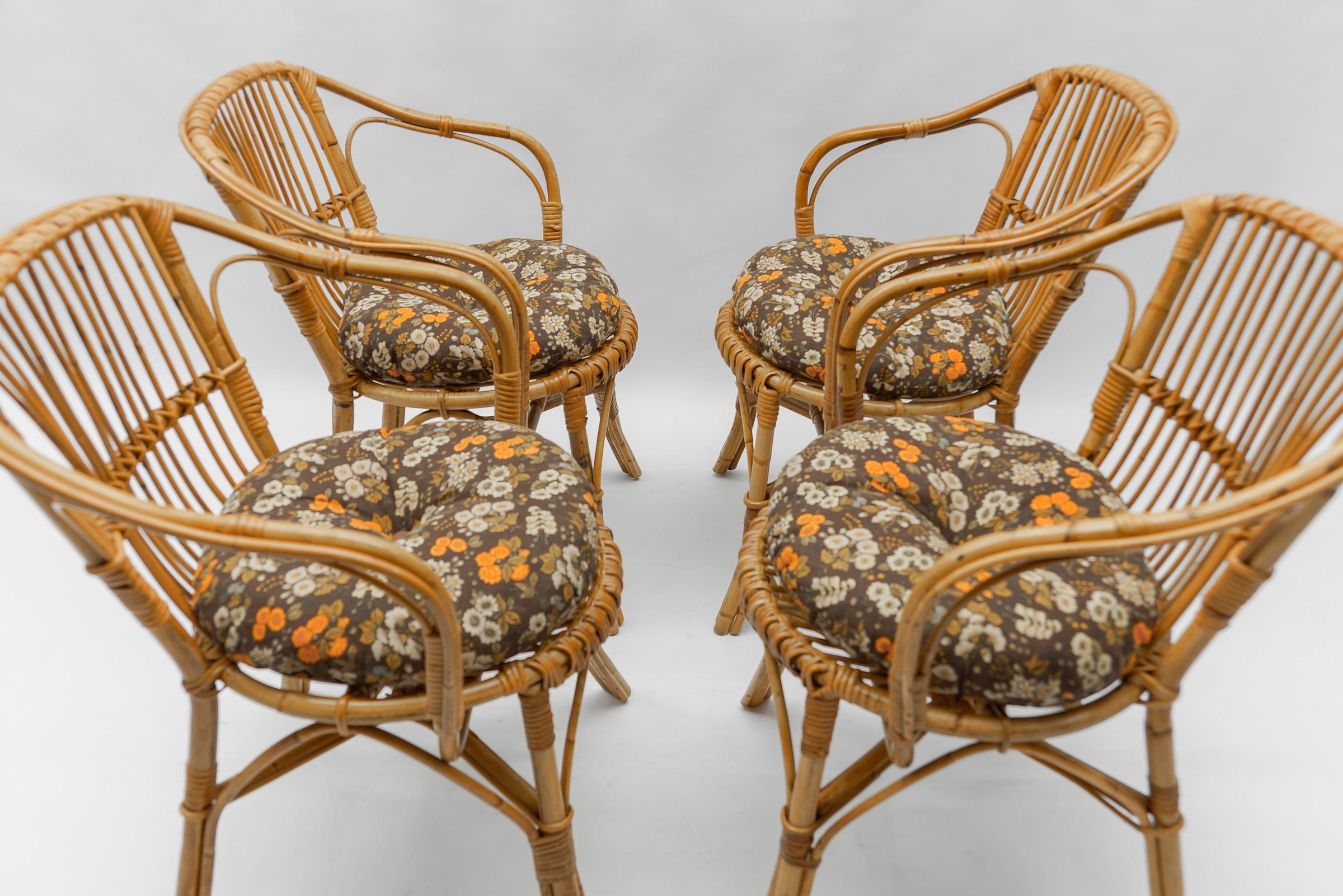 Set of Four Italian Rattan/Bamboo Armchairs, 1960s For Sale 3